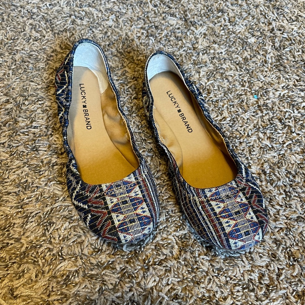 Lucky Brand Aztec Metallic Print Ballet Flats